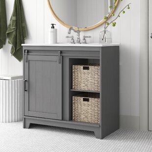 bathroom vanity with basket storage